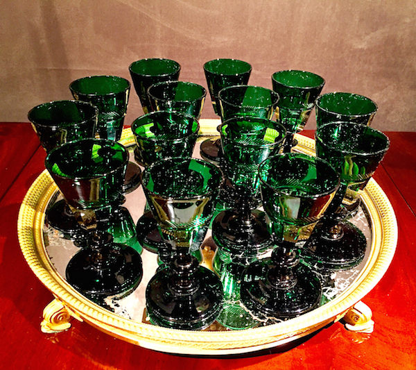 Hirschl & Adler green cordial glasses at Winter Antiques show