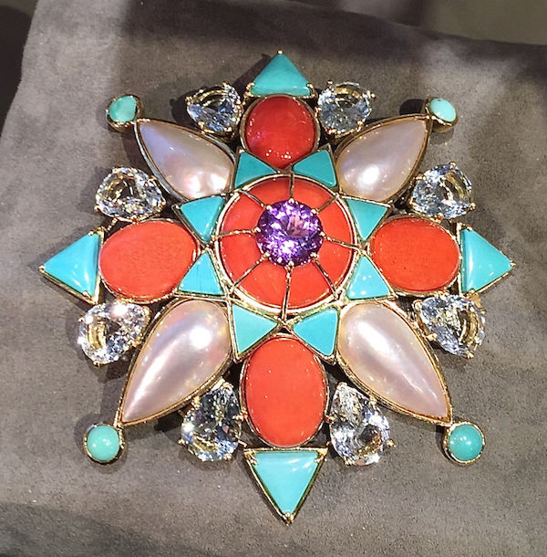 Coral and turquoise Tony Duquette brooch