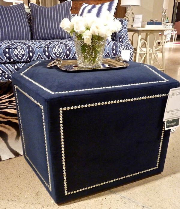 Blue fabric ottoman at Drexel heritage