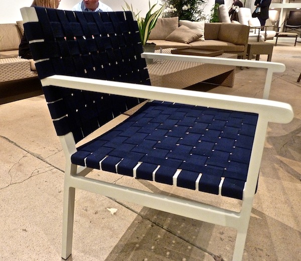 Blue Sunbrella webbing on Richard Frinier's Flex chair for Brown Jordan