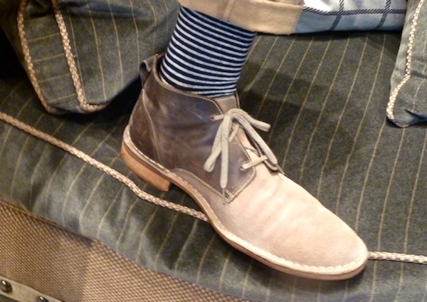 Blue and white socks on designer Thom Filicia seen at High Point market