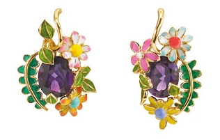 "Diorette" earrings in 18K yellow gold, diamond, amethysts and lacquer