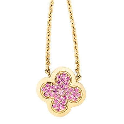 van cleef & arpels alhambra pendant in pink gold and pink sapphires
