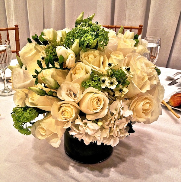 All white floral arrangement at Valentino luncheon