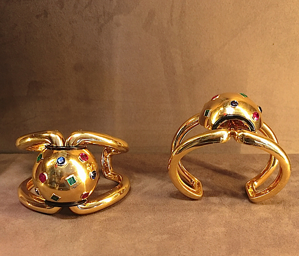 Pair of Belperron cuffs with detachable vintage brooches