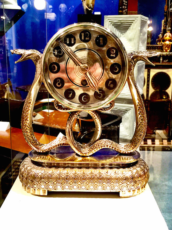 Edgar Brandt cobra clock at James Infante book at 2016 Young Collectors Night at the Winter Antiques show