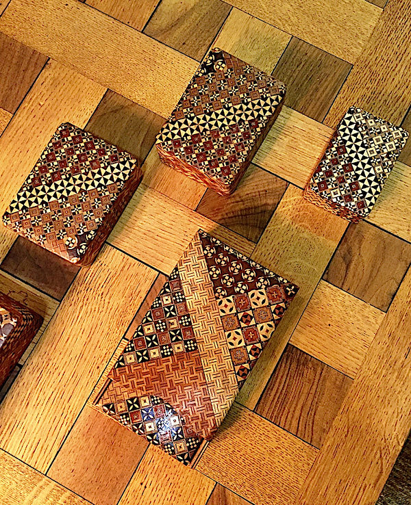 Japanese parquetry boxes at James Sansum