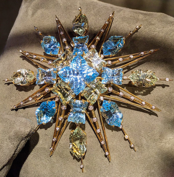 Tony Duquette blue topaz brooch