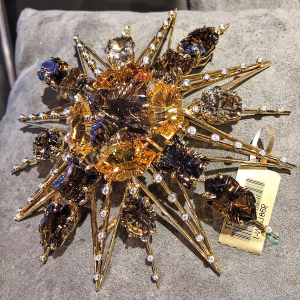 Tony Duquette citrine and smoky quartz brooch