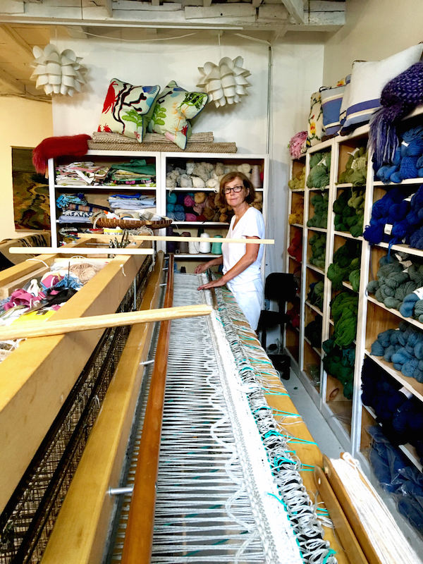 Anna Lynn Bender at her loom in the Weaving Room on Nantucket