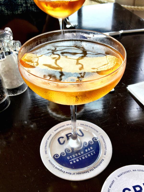 champagne cocktail at Cru Nantucket