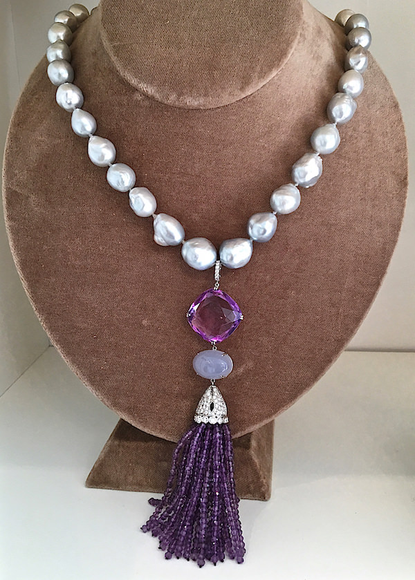 Nina Runsdorf Pearl Necklace w: Amethyst tassel-1