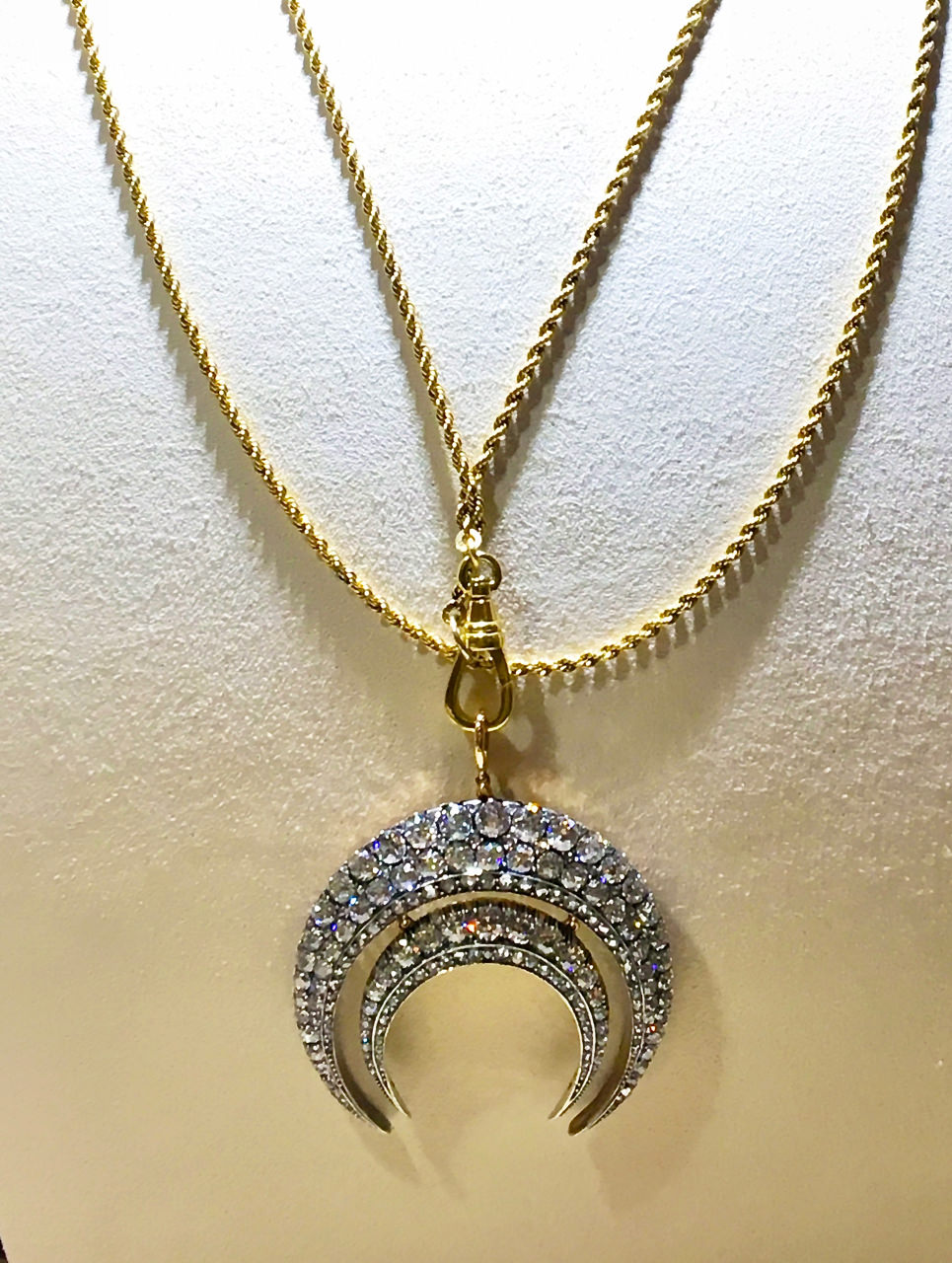 Double crescent diamond pendant at Simon Teakle at TEFAF New York 2017