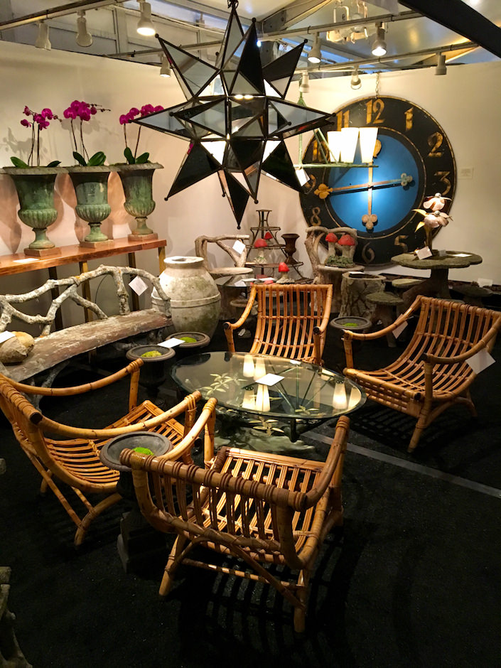 Fleur Italian 1960's bamboo lounge chairs at NYBG Antique Garden Furniture Fair