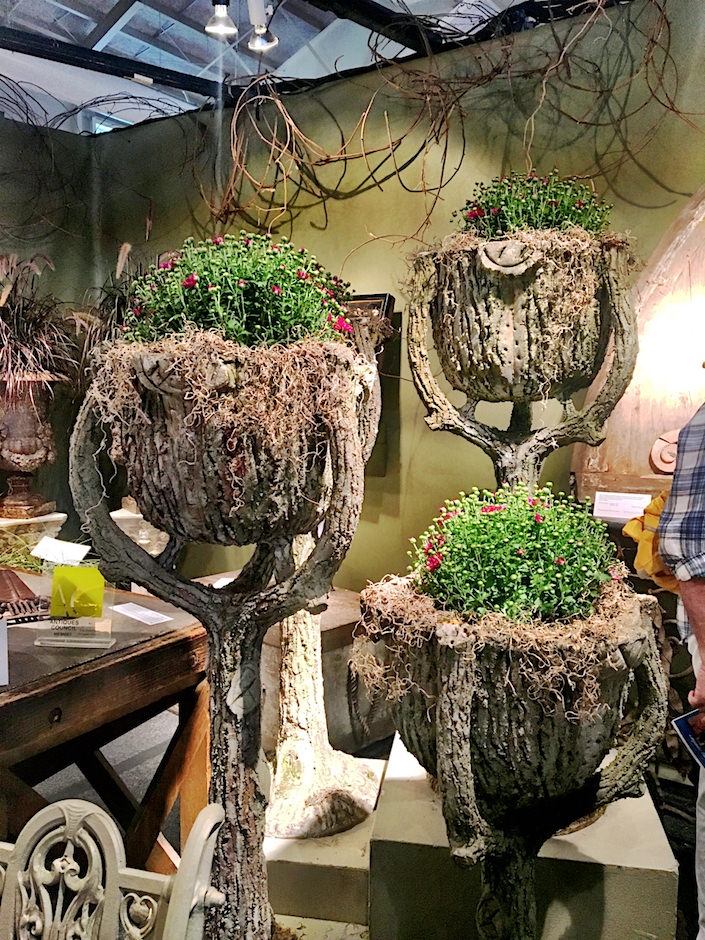 Finnegan Gallery faux bois planters at Nantucket Summer Antiques Show