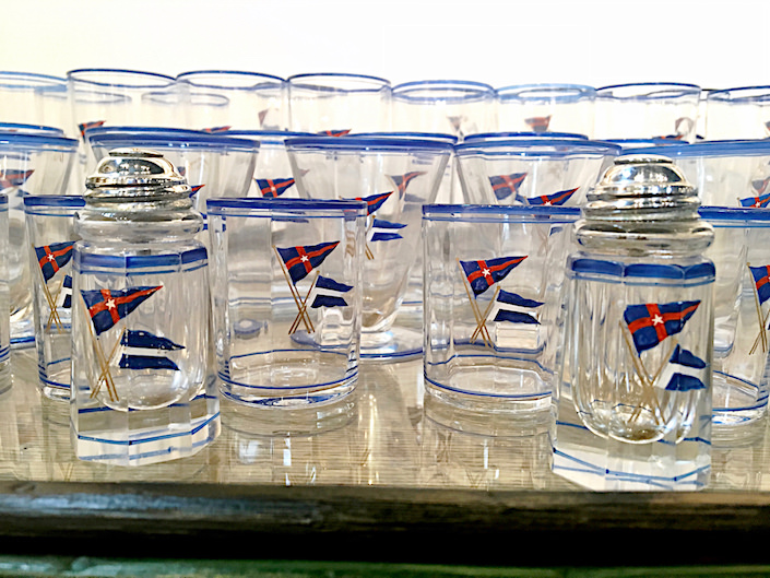 NY Yacht Club glasses set at James Butterworth booth at Nantucket Summer Antiques Show