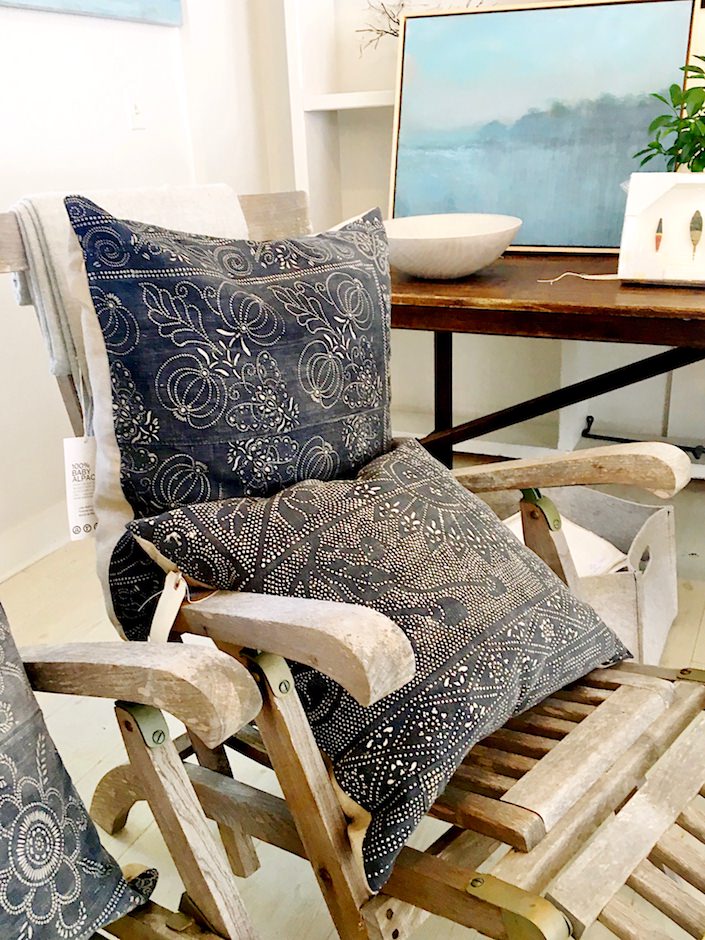 Pillows and chaise at Coastal on Nantucket