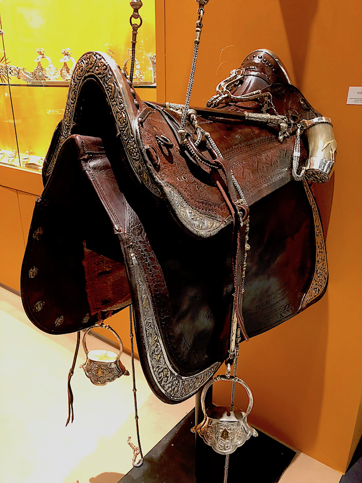 18th century leather and sterling saddle at Eguiguren at TEFAF New York Fall