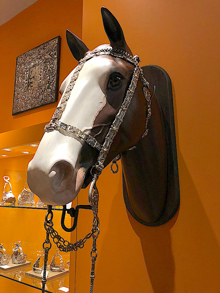 18th century silver and leather equestrian gear at Eguiguren at TEFAF New York Fall