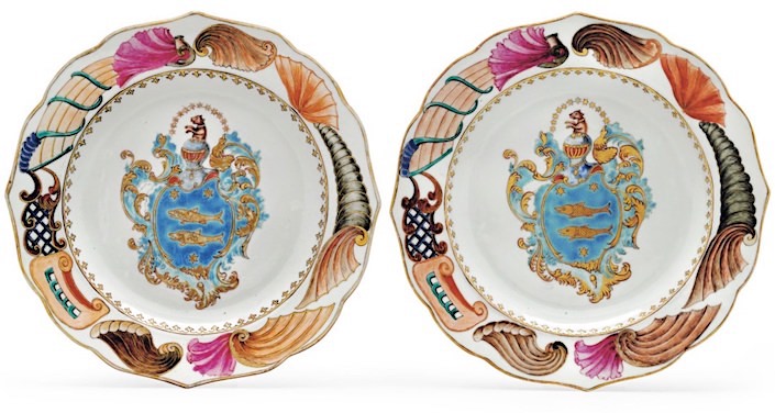 Chinese Export Famille rose armorial plates at Christies