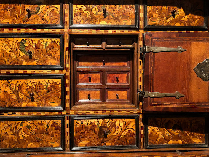 Marquetry cabinet details