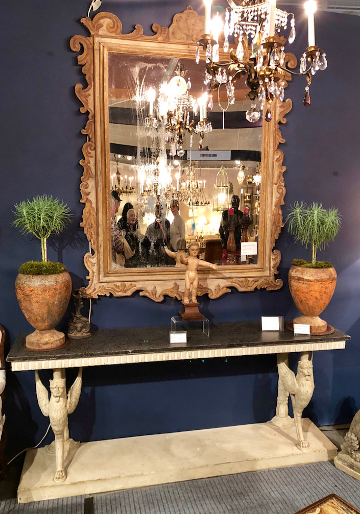 Sherwood Antiques mirror and console at 2018 Antiques & Garden show Nashville