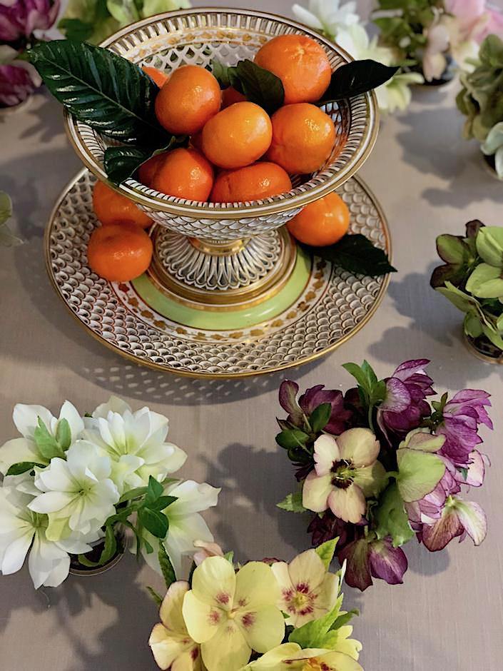 Kevin Sharkey hellebores arrangement at Martha Stewart lunch at Christies lunch