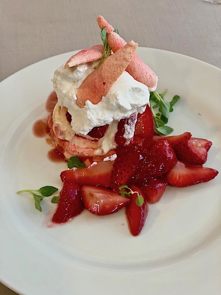 Meringue with strawberries at Martha Stewart Christie's lunch