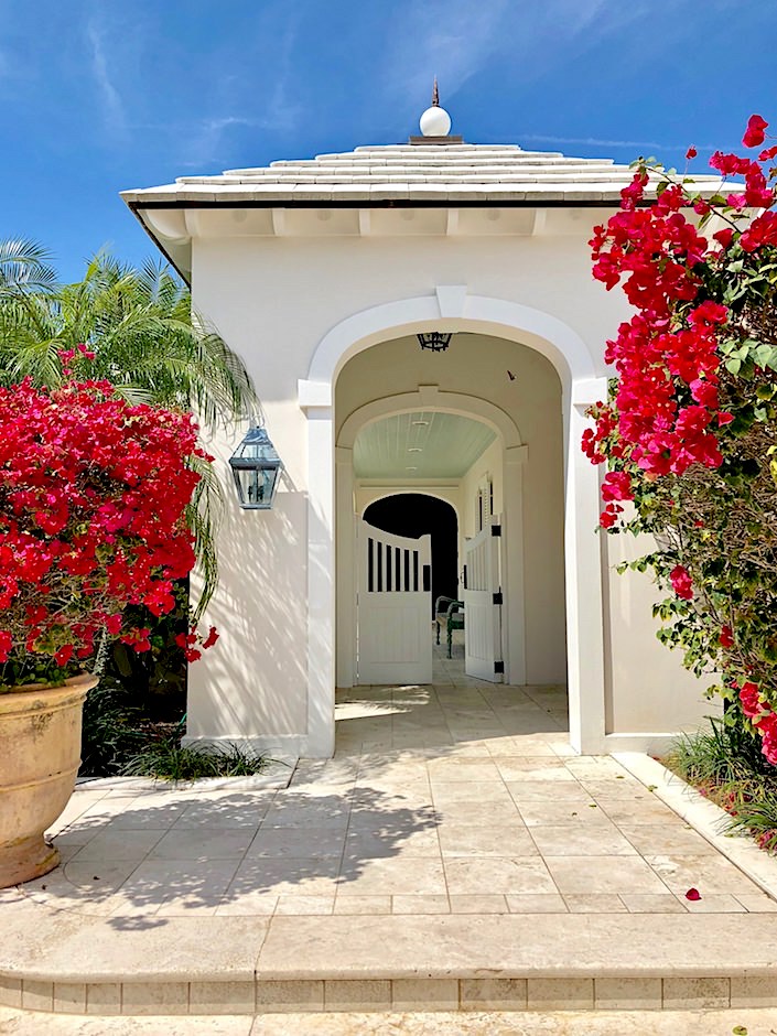 tropical Florida arched entry with bougainvillea