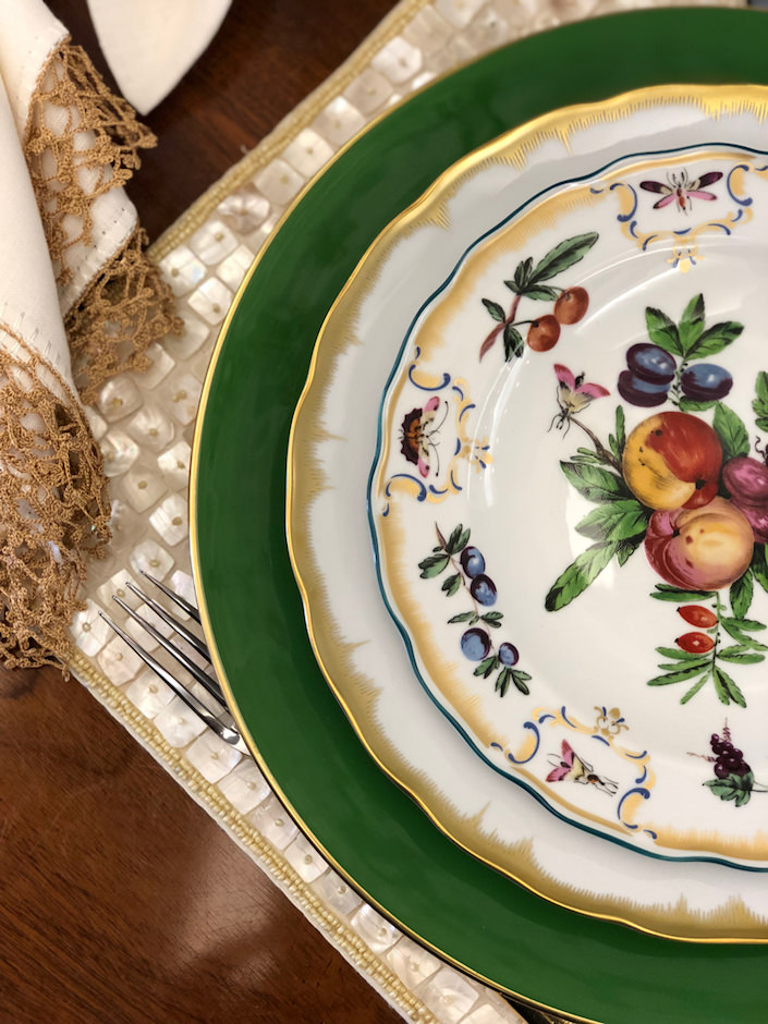 Mottahedeh Duke of Gloucester and new Gold Feather Chelsea dinner plate