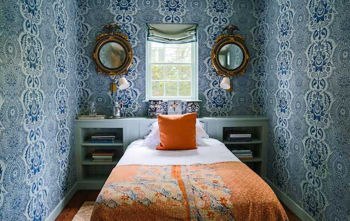 Gil Schafer designed bedroom in The Power of Pattern by Susanna Salk, photo by Stacey Bewkes