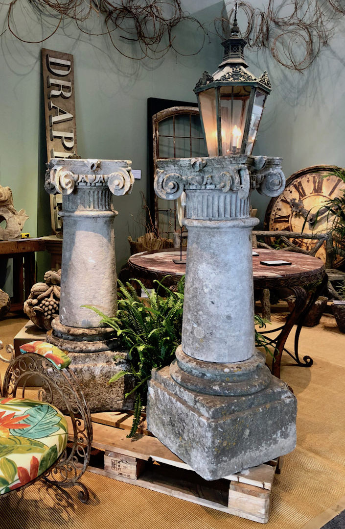 19th c. English stone colums from Finnegan Gallery at the San Francisco Fall Art and Antiques Show