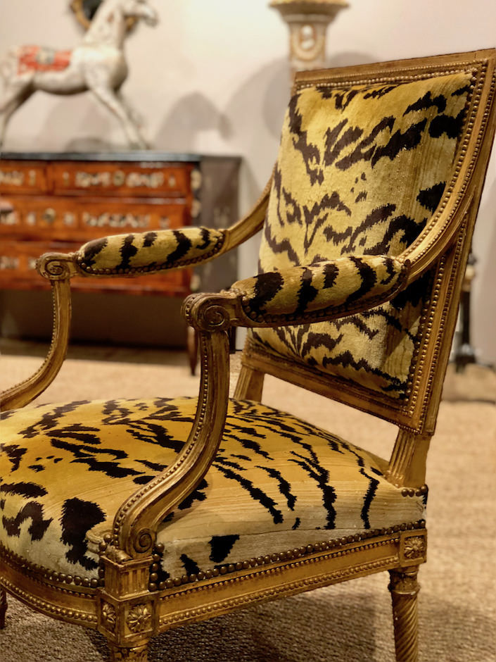 Louis XVI giltwood chairs by Jacob at Yew Tree House Antiques at the San Francisco antiques show