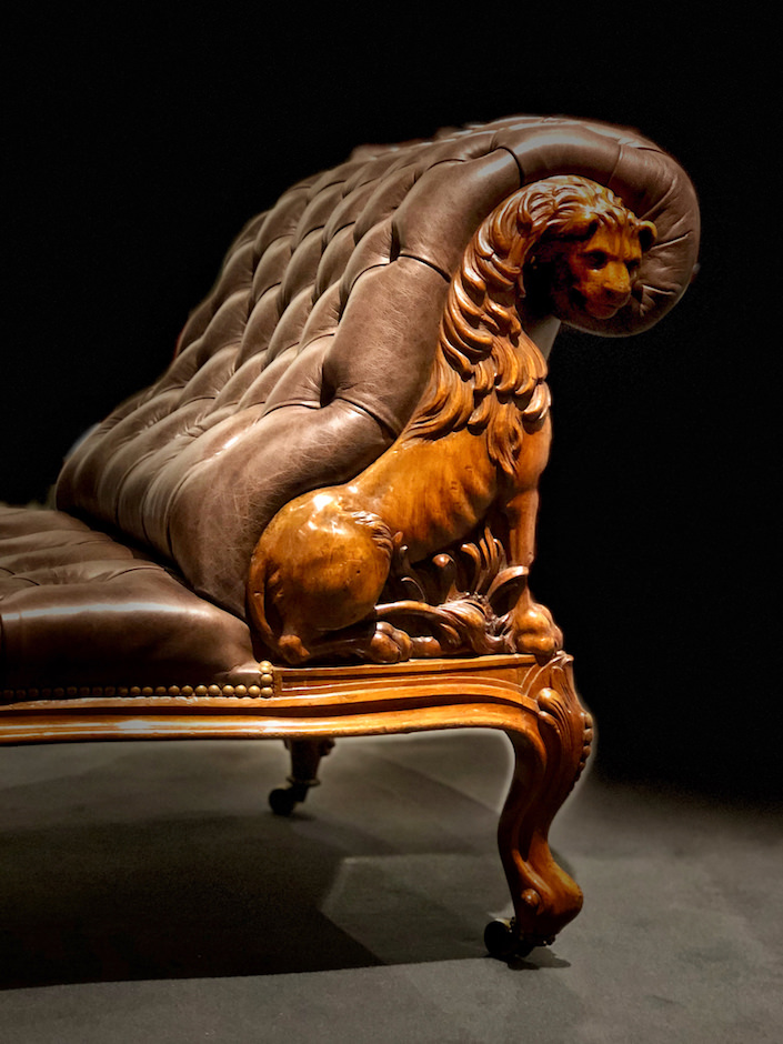 carved walnut daybed at Clinton Howell at the San Francisco AntiquesShow