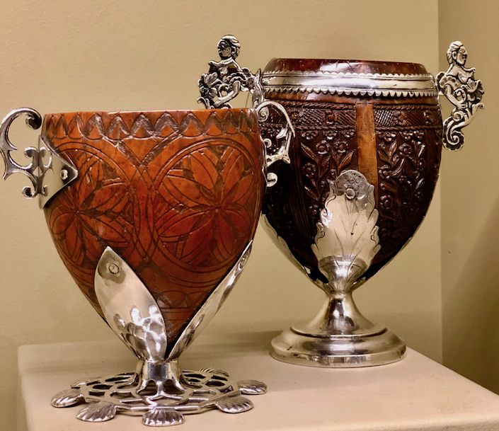 silver and coconut Jicaras at Eguiguren Arte de Hispanoamerica at TEFAF New York Fall 2018