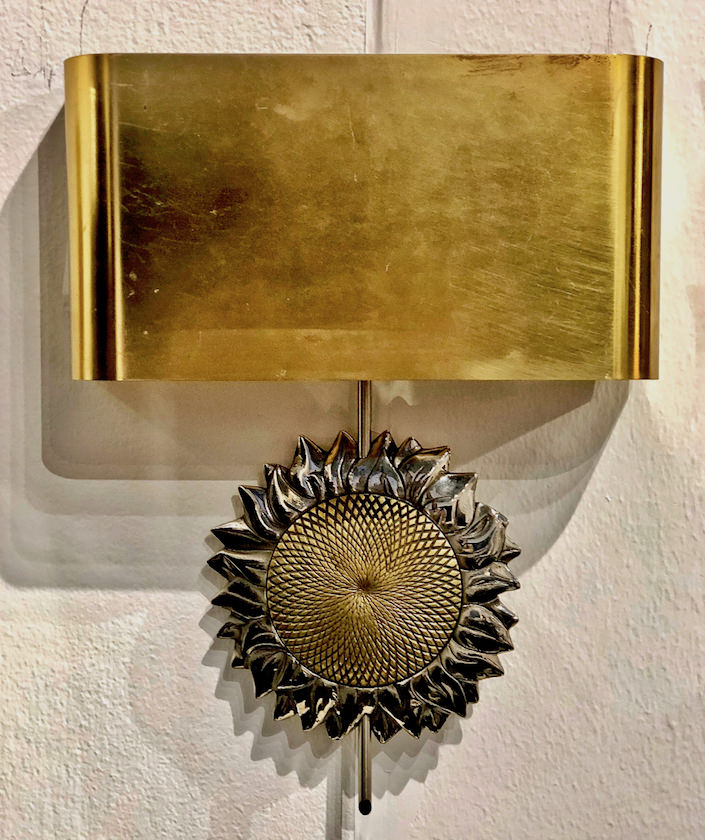 sunflower sconces by Maison Charles from Guy Regal at teh San Francisco antiques show