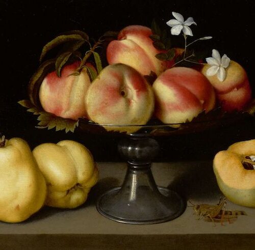 Fede Galizia's A Glass Compote with Peaches, Jasmine Flowers, Quinces and A Grasshopper at Sotheby's