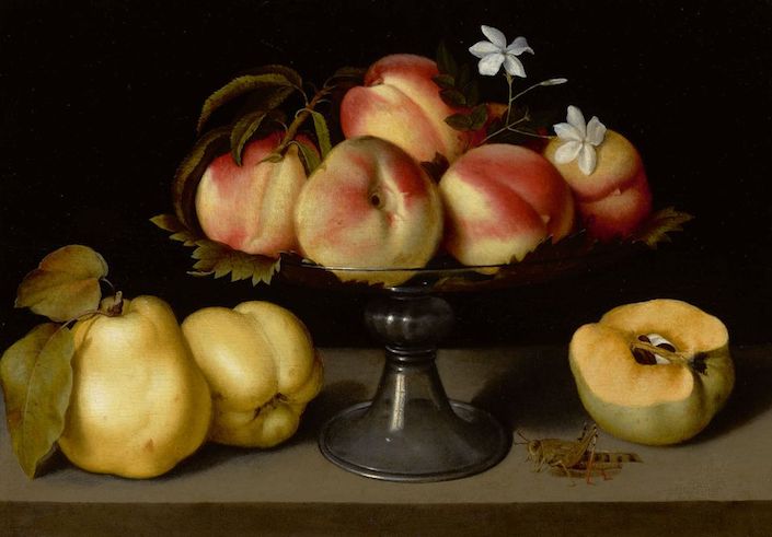 Fede Galizia's A Glass Compote with Peaches, Jasmine Flowers, Quinces and A Grasshopper at Sotheby's