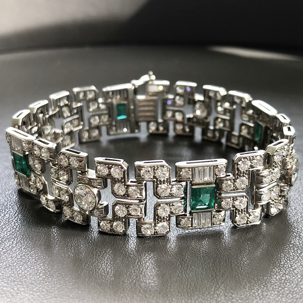 Vintage Bulgari diamond and emerald bracelet