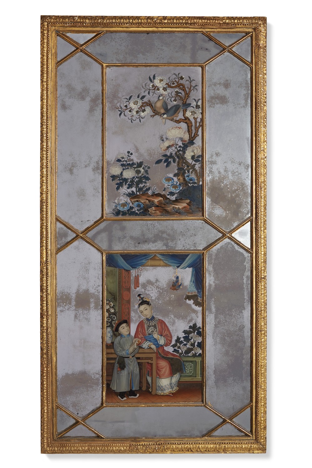 Christies Pierre Durand Lot 196_A GEORGE III GILTWOOD PIER MIRROR INSET WITH CHINESE EXPORT REVERSE MIRROR PAINTINGS