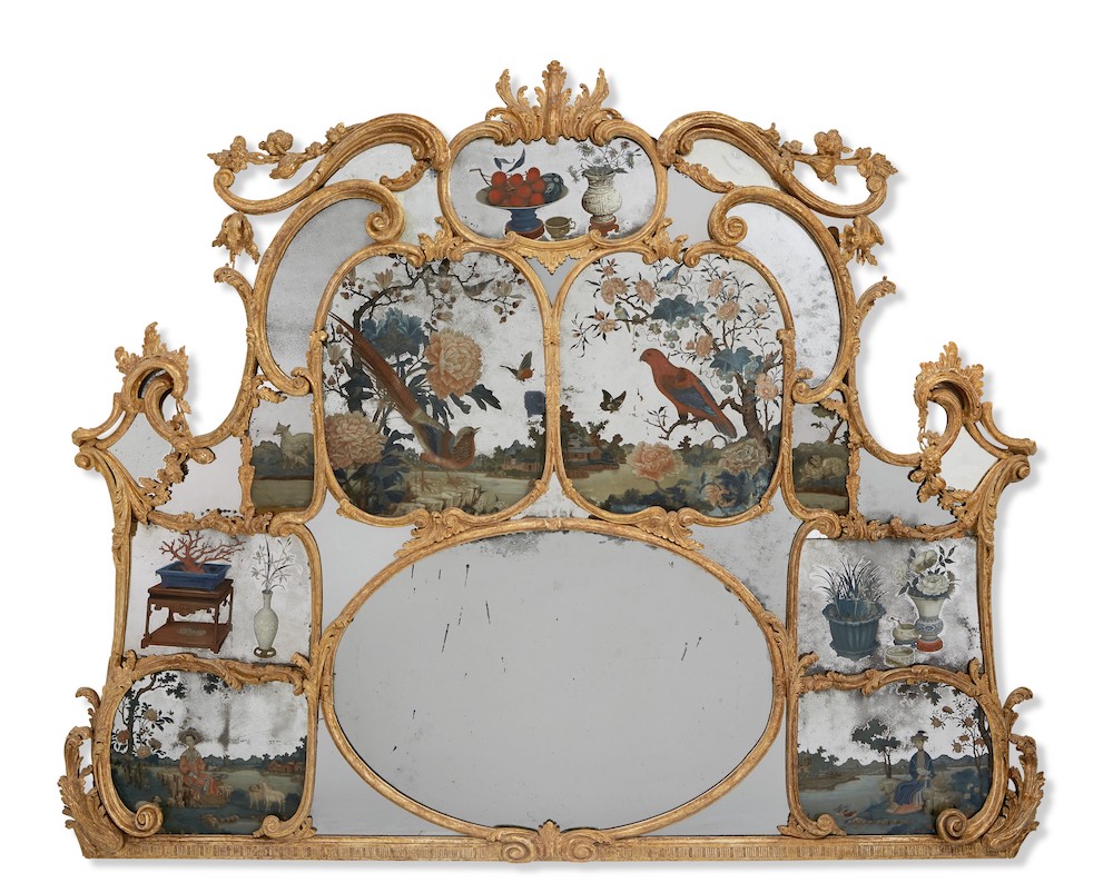 Christies Pierre Durand Lot 69_A GEORGE II GILTWOOD OVERMANTEL MIRROR INSET WITH CHINESE EXPORT REVERSE MIRROR PAINTINGS CIRCA 1760