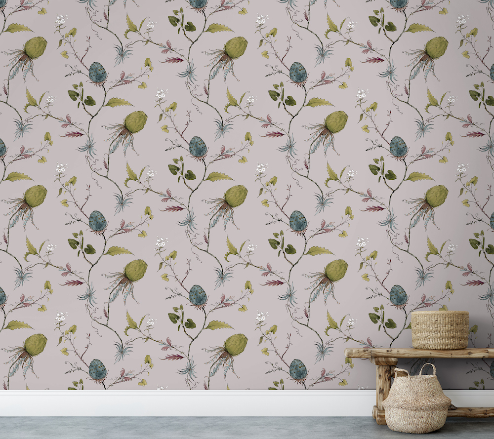 Brier and Byrd Artichoke Vine wallpaper in mauve