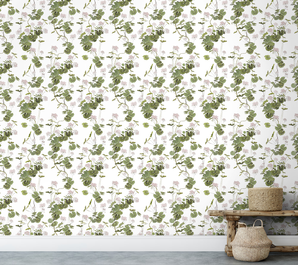 Brier and Byrd Geranium wallpaper via Quintessence