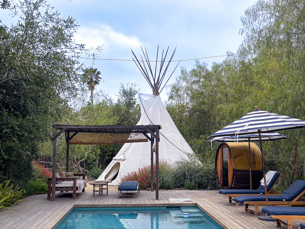 tepee and sauna at home in Ojai with Isabelle Dahlin and Brandon Boudet
