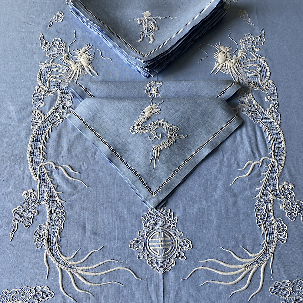 Vintage Hand Embroidered Tablecloth and Napkins Set