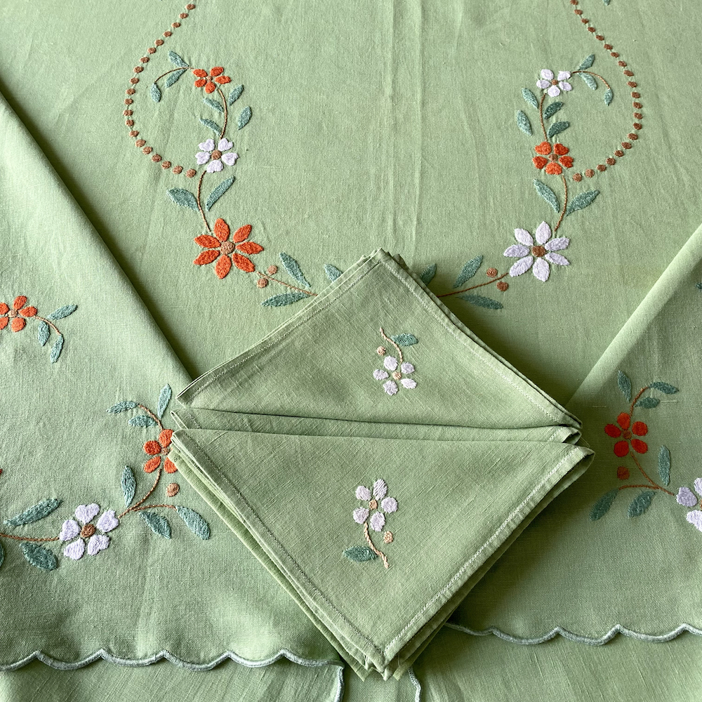 Vintage Hand Embroidered Linens Set
