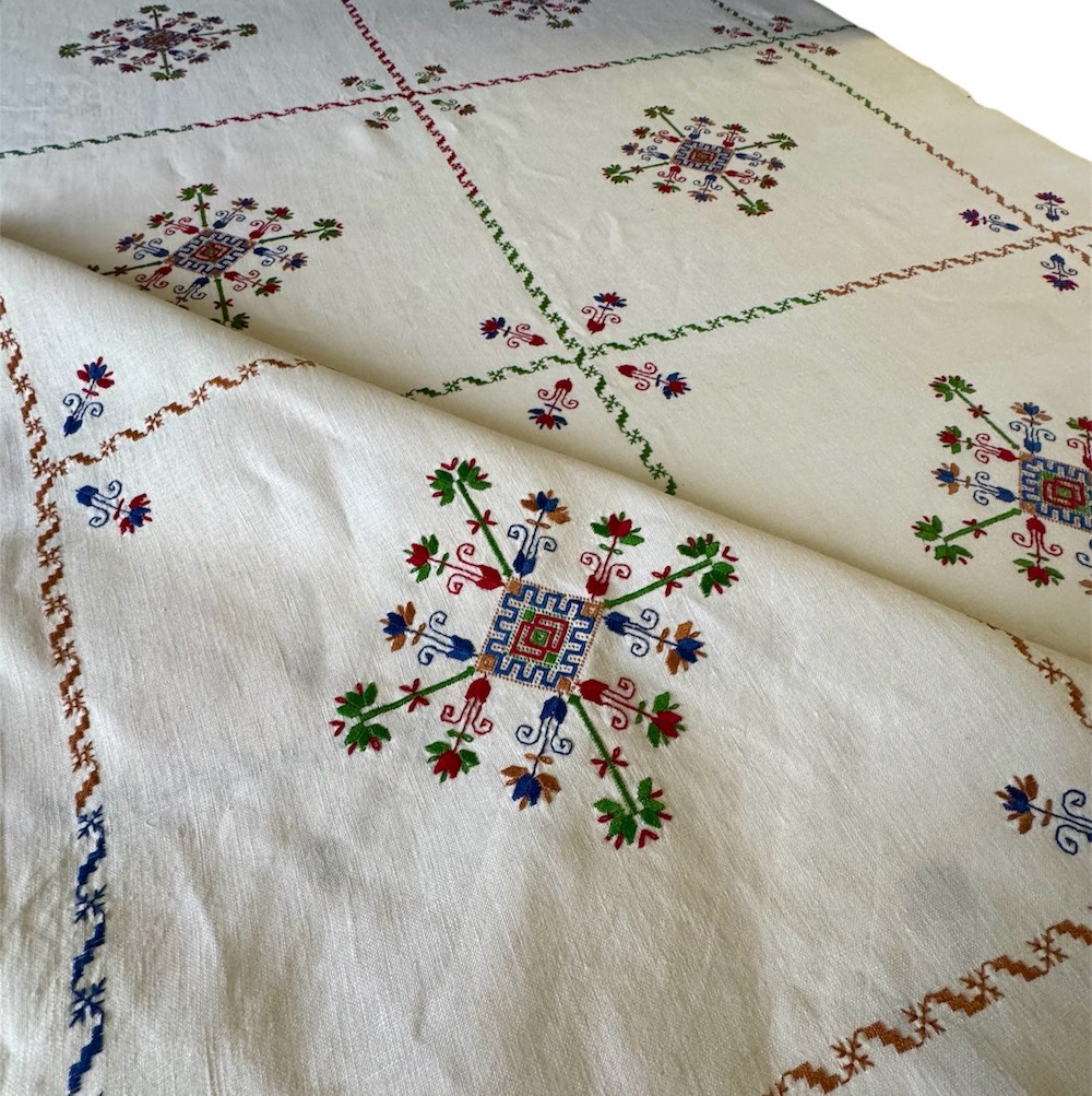 Vintage Hand Embroidered Tablecloth