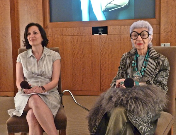 Iris Apfel and Veranda editor-in-chief Dara Caponigo, as part of the Hearst Design Group “best of” lecture series, benefitting the Kips Bay Boys & Girls Club and hosted by Sotheby’s.