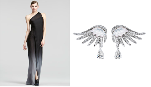 Donna Karan gown and Lalique jewelry