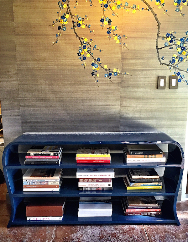 Edna bookcase in MIDNIGHT BLUE EGGSHELL LACQUER